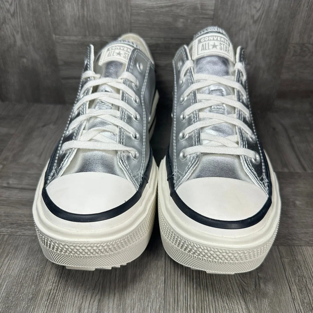 Converse Platform Sneakers Women 8.5 Silver Metallic Chunky Low Top NEW